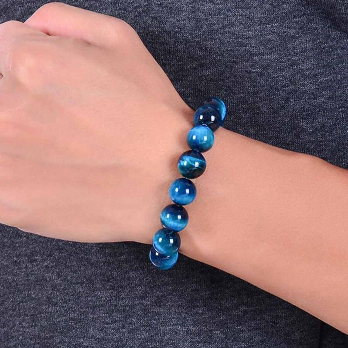 8MM Blue Tiger Eye Bracelet Natural Crystal Stone Energy Healing Reiki Gift