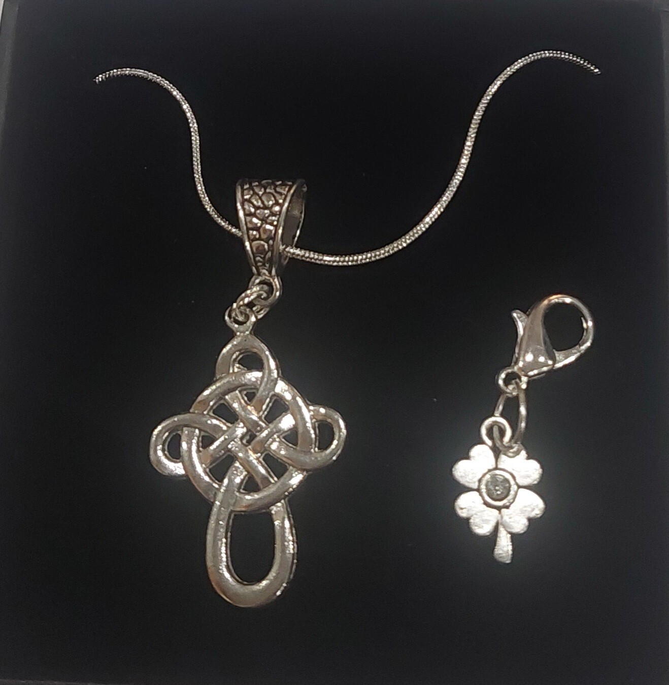 Sterling Silver 22 Inch Chain with Celtic Cross Pendant and Shamrock Purse Clip
