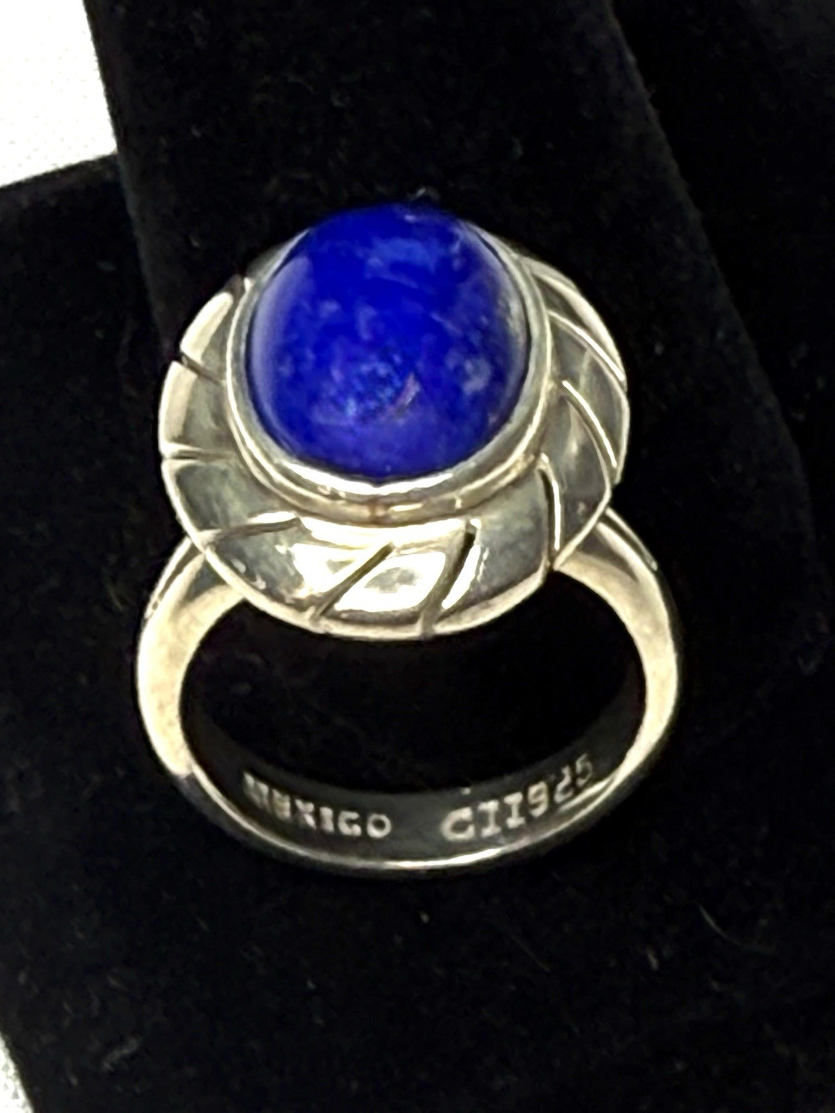 Vintage Taxco Mexico .925 Sterling Silver Lapis Lazuli Ring Size 7.5 Signed CII