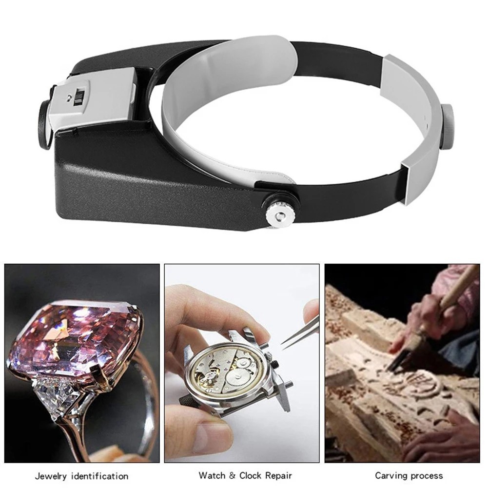 Jewelers Head Headband Magnifier LED Illuminated Visor Magnifying Glasses Loupe