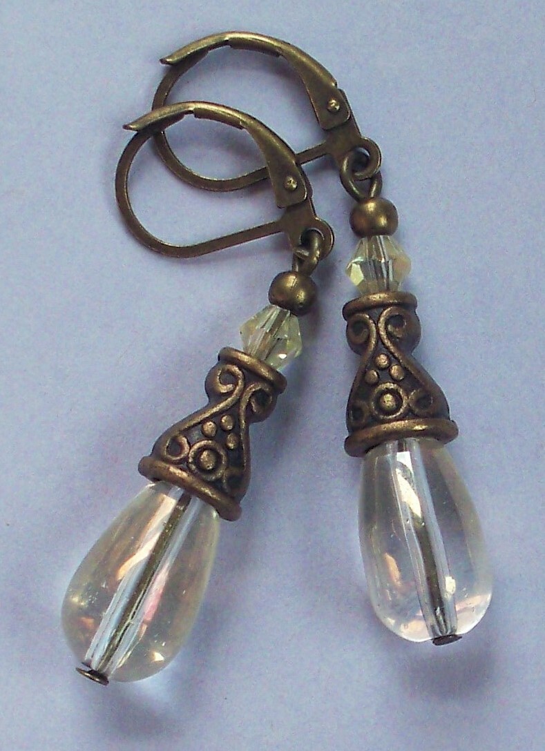 assorted COLORIZED CRYSTAL TEARDROPS Lever back CHOOSE XX