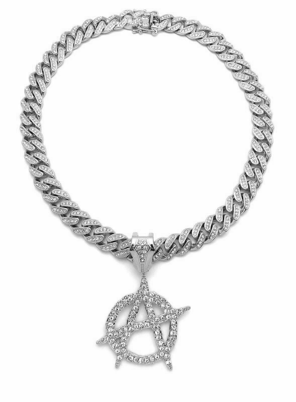 Hip Hop ANARCHY pendant Cubic Zirconia Cuban Choker Chain Bling Hip Hop Necklace