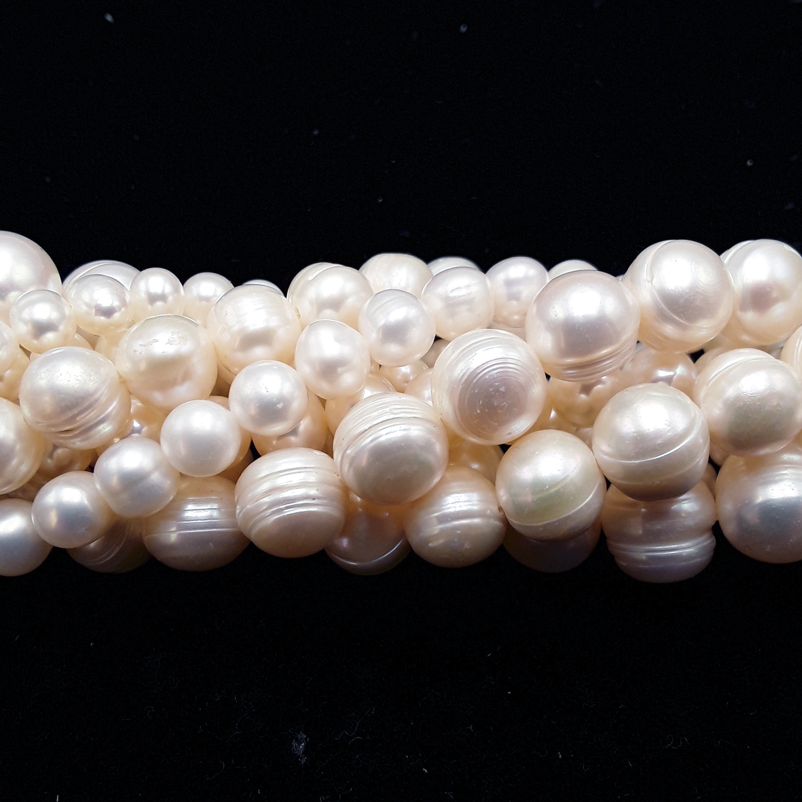 Fresh Water Pearl White Ringed Potato Round Beads 5mm 6mm 8mm 10mm 12mm 14”Strd