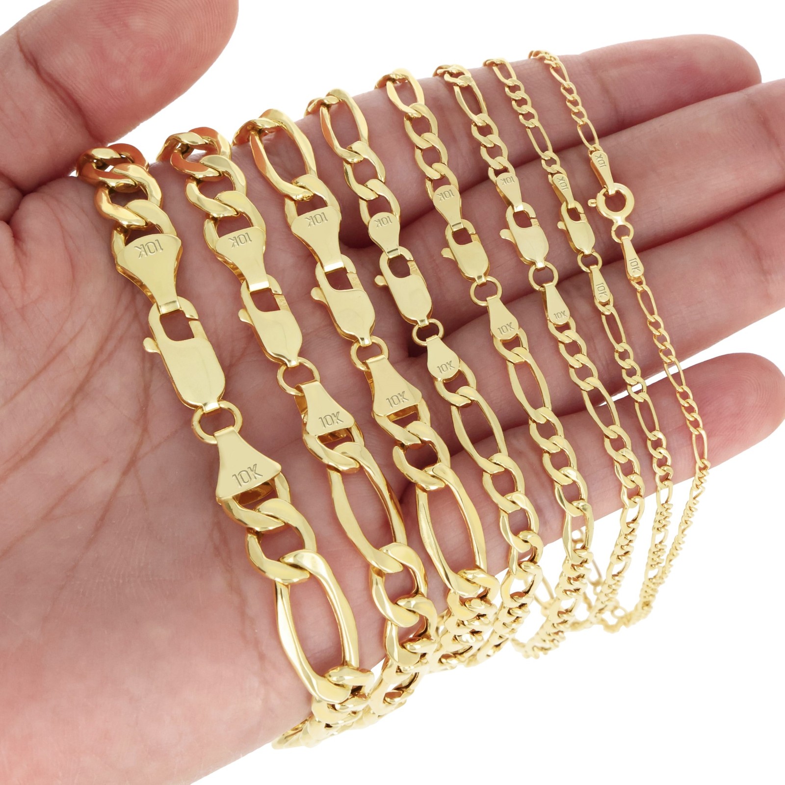 10K Yellow Gold 3.5mm-9mm Italian Figaro Chain Link Bracelet Mens Women 7″ 8″ 9″