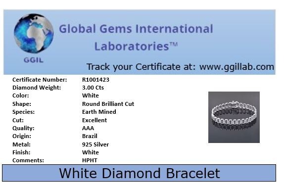 Certified 3Ct Diamonds Men’s Link Bracelet in 925 Silver, Great luster & Sparkle