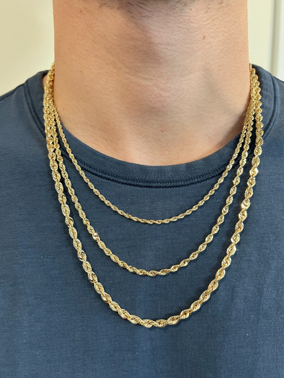 Men’s Women’s Real 10k Yellow Gold Hollow Rope Chain Necklace 1.5mm-4.5mm 16-30″