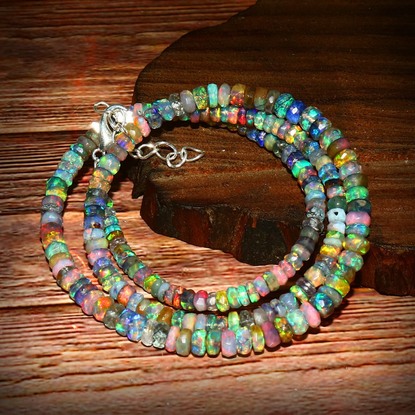 Beads Faceted Opal Natural Strand Gemstone Round Ethiopian Rondelle Fire 1270