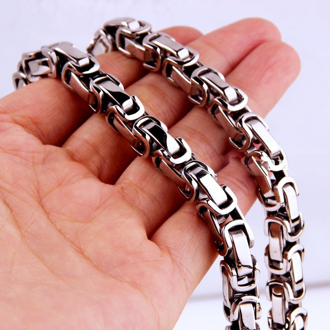 18-40″Men Stainless Steel 5/6/8mm Silver/Gold/Black Byzantine Box Chain Necklace