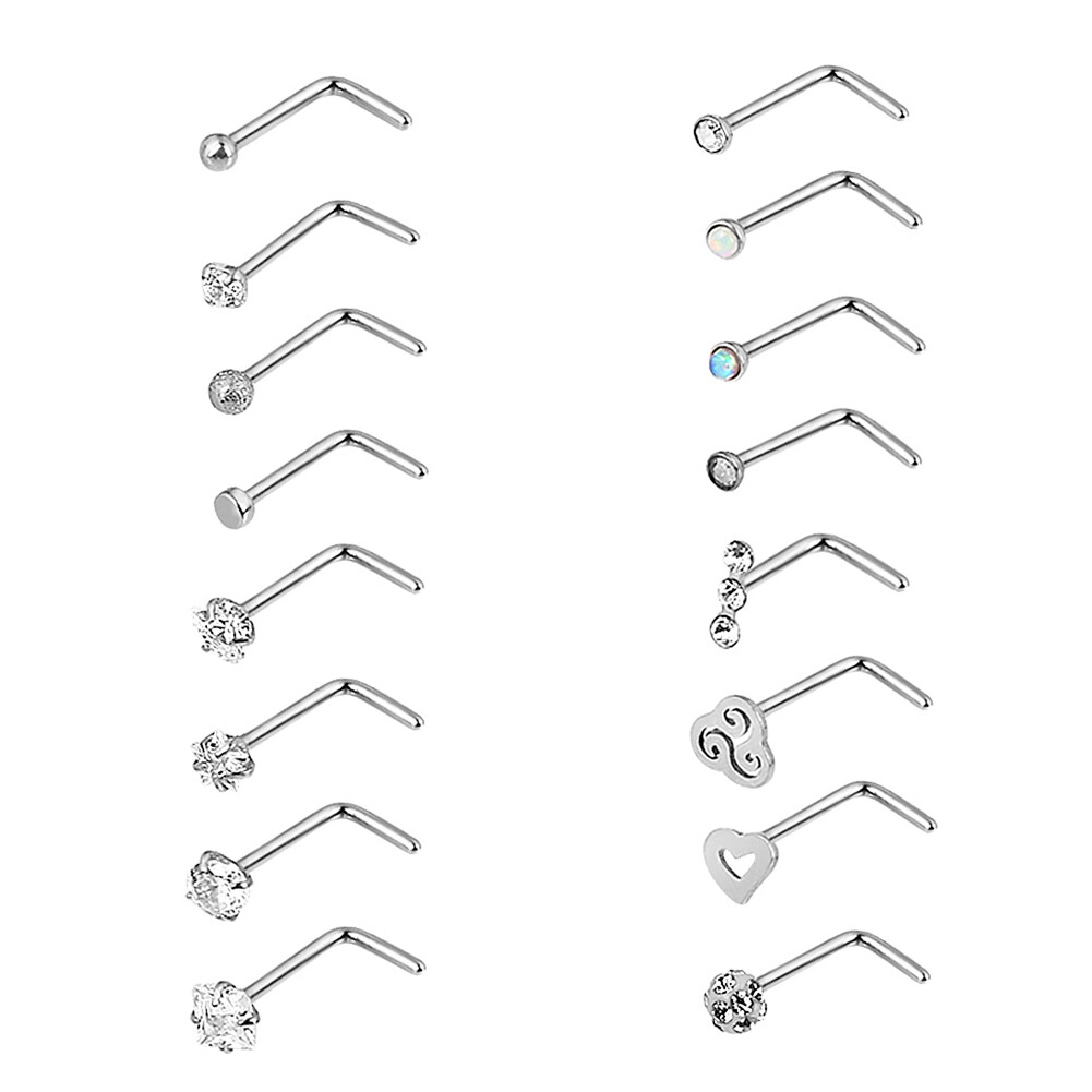 16-32pcs 20G Surgical Steel Nose Hoop Bone Stud Piercing Set Bone/L-shape/Screw