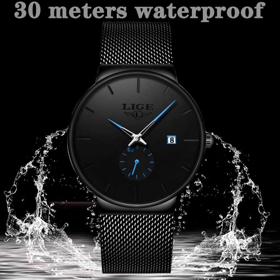 Ultra-thin Men Quartz Watch Stainless Steel Date Waterproof Business Wristwatch