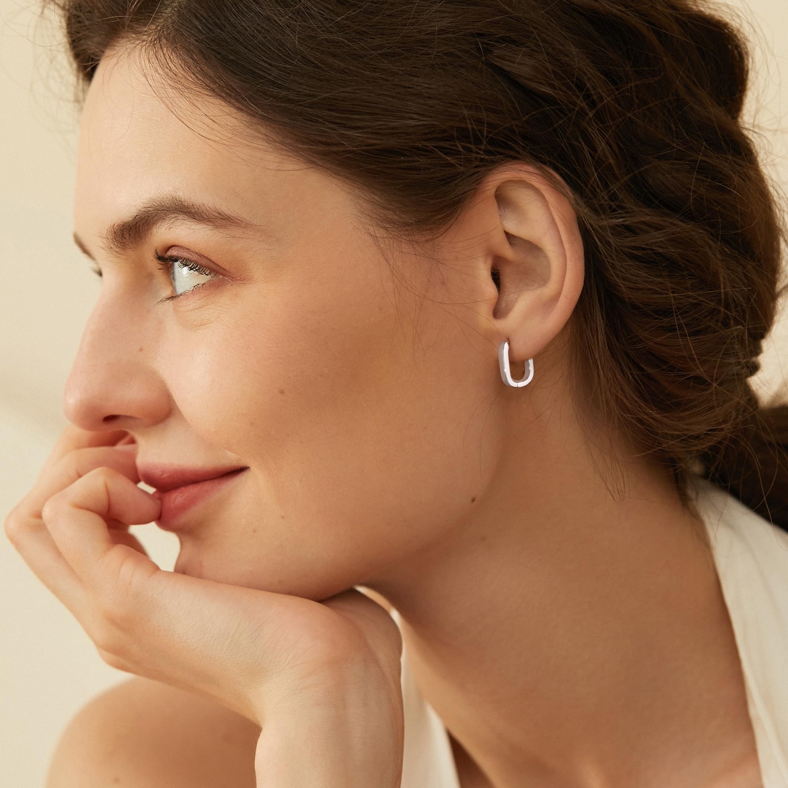 925 Sterling Silver Earrings Small Chunky Sliver Hoop Earrings for Women Tren…
