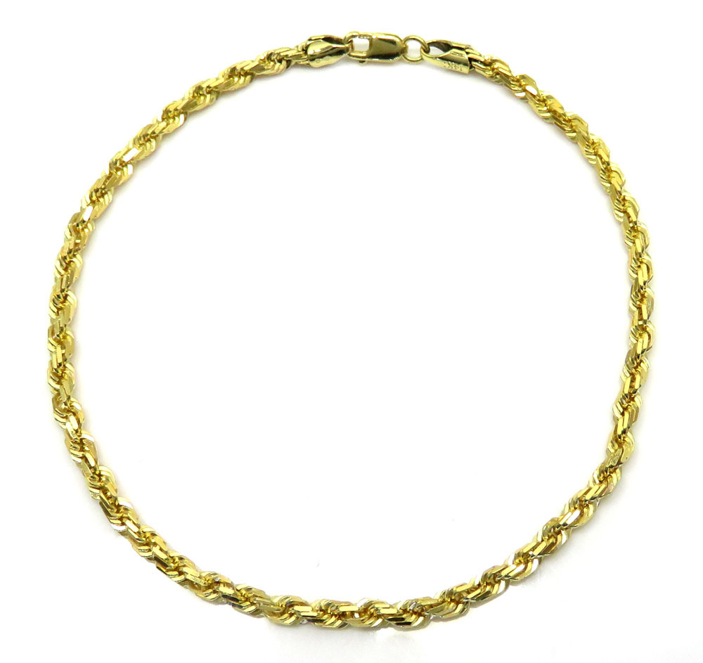 10K Yellow Gold Diamond Cut Rope Chain Bracelet 3MM 7″ or 8″ Lobster Clasp