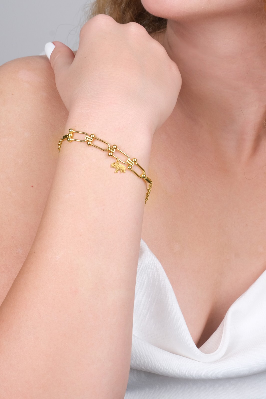 Solid Gold Elephant Charm in 10k or 14k, Tiny Good Luck Charm for Bracelet