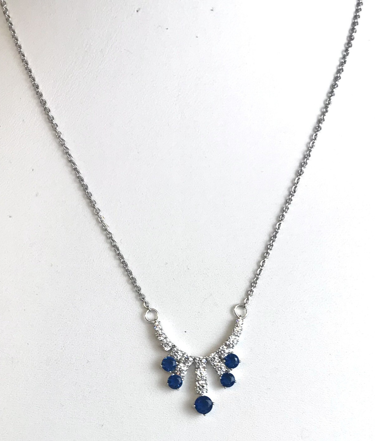Eliot Danori Silver Tone Blue Cubic Zirconia Drop Necklace $75 NWT