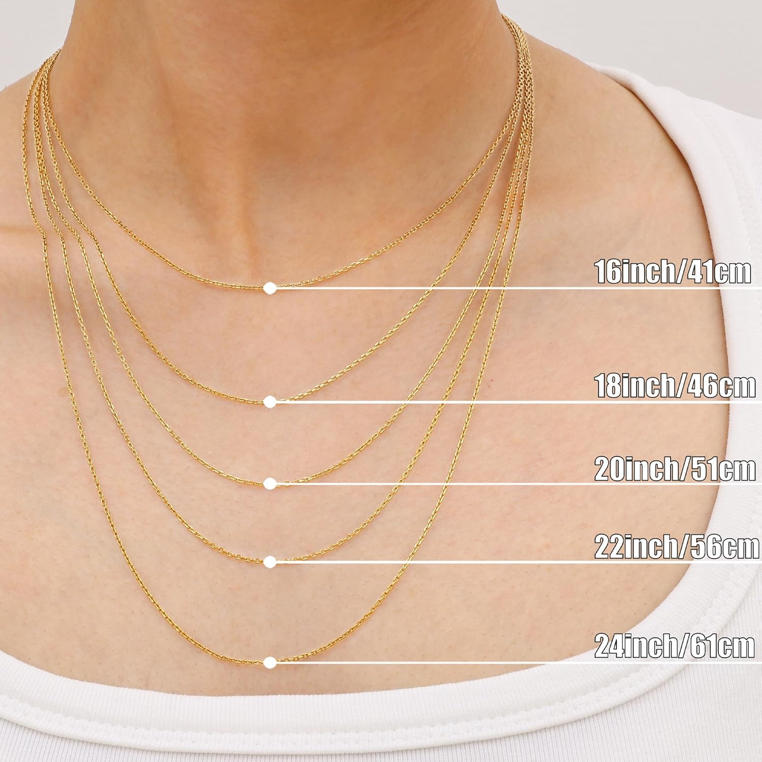 Chain Necklace for Women, 14K Gold Plated/Silver Tone Cable Chain for Women, 1.1