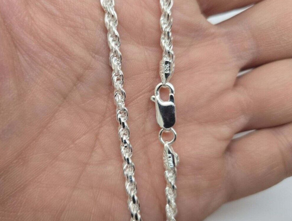 4mm Sterling Silver D/C Rope Chain Necklaces Bracelets Handmade Italy 7 to 30 in