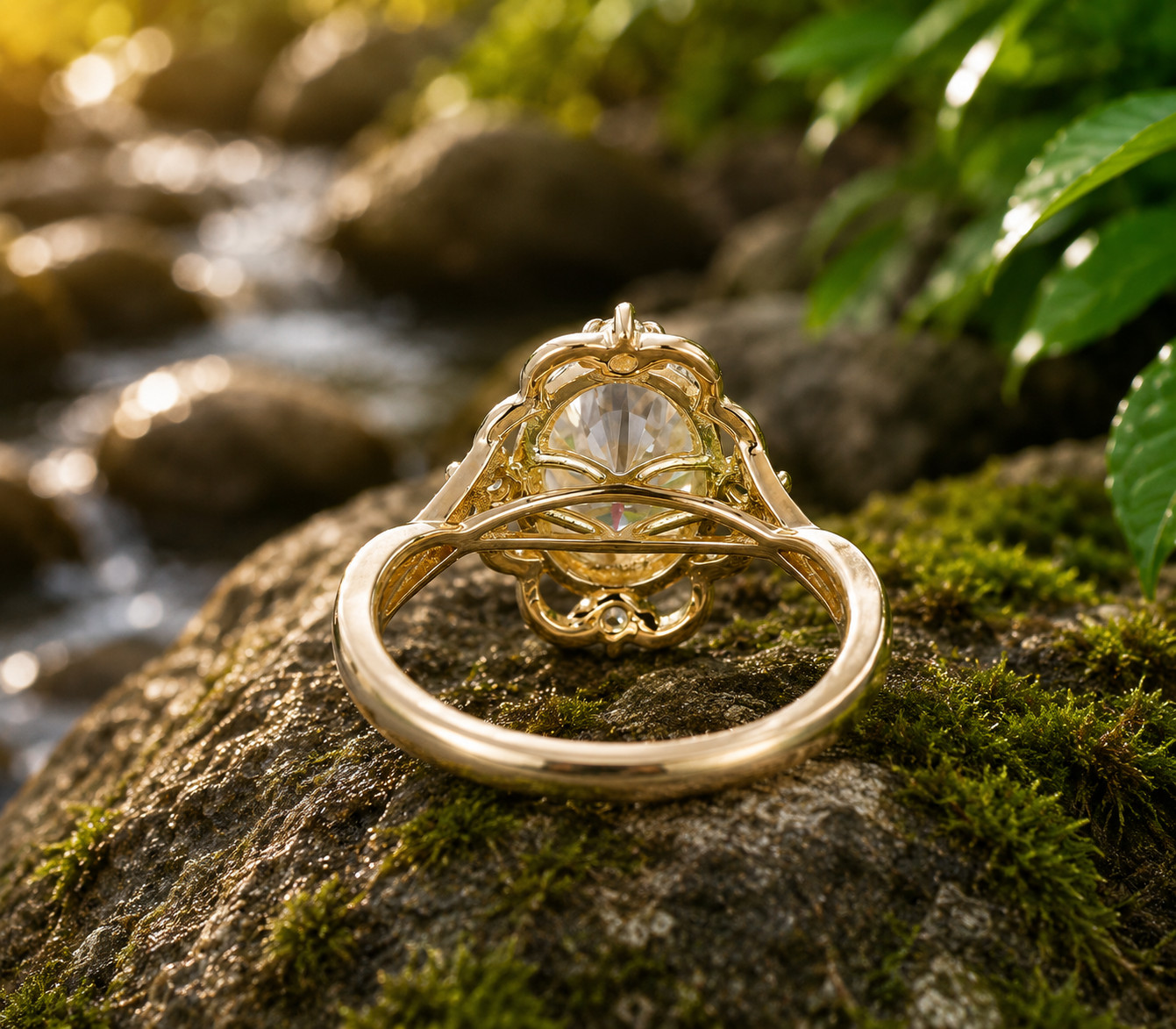 2Ct Oval Lab Created Diamond Halo Engagement Ring 14K Yellow Gold Plated Silver