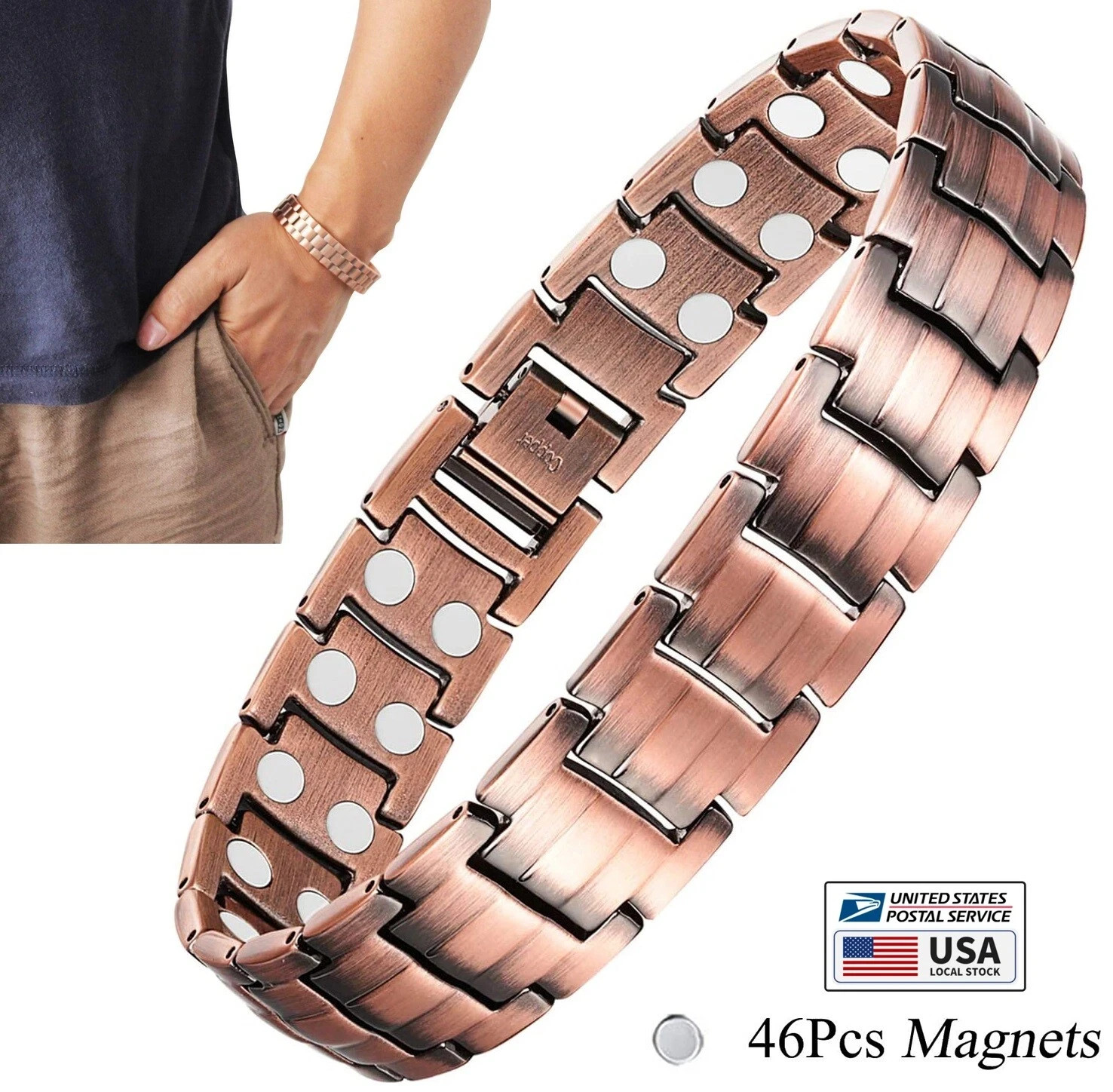 Men’s Bracelet Magnetic Therapy Arthritis Pain Relief Pure Solid Copper Bangle