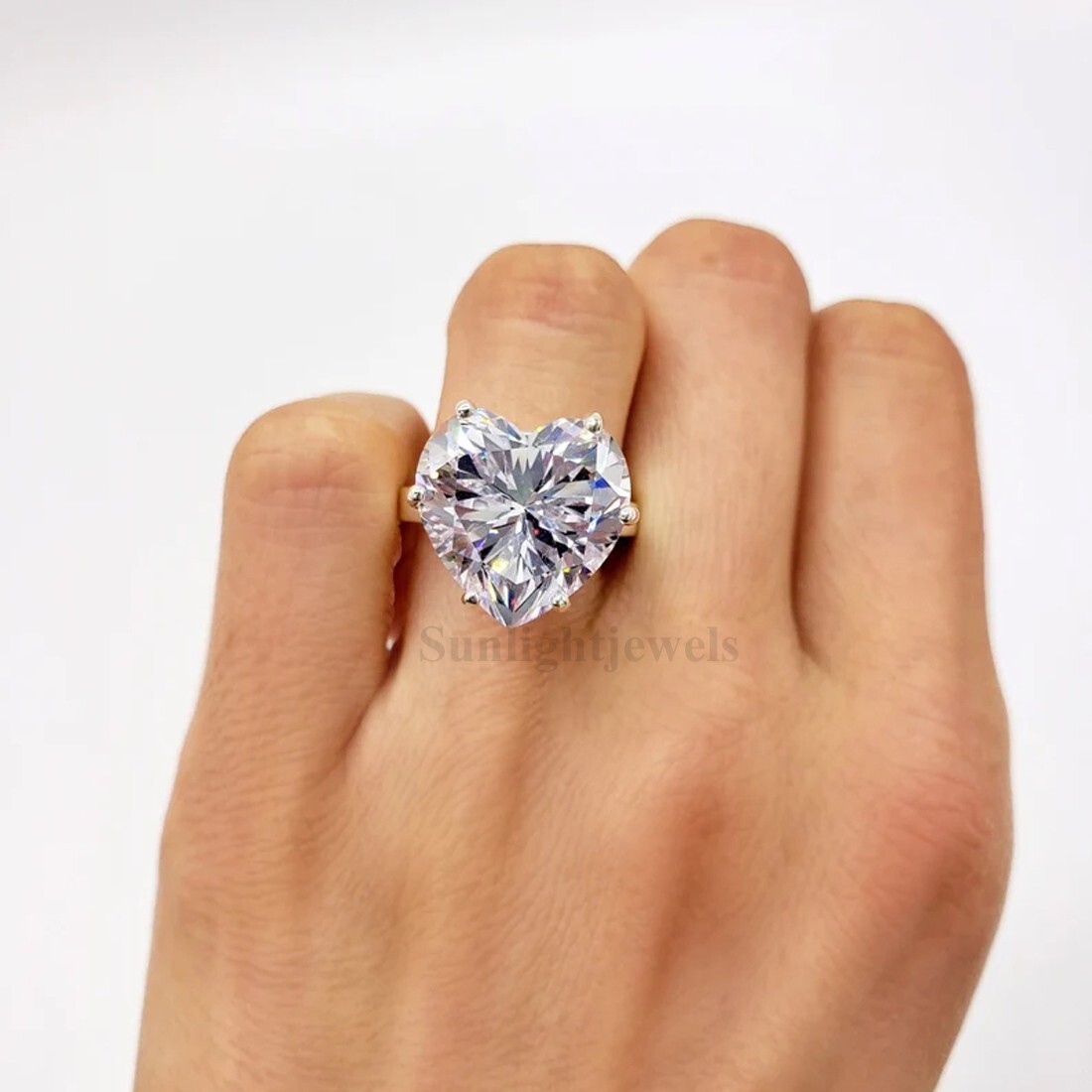 RARE 7.20 Ct Certified Heart Cut Solitaire White Treated Diamond 925 Silver Ring