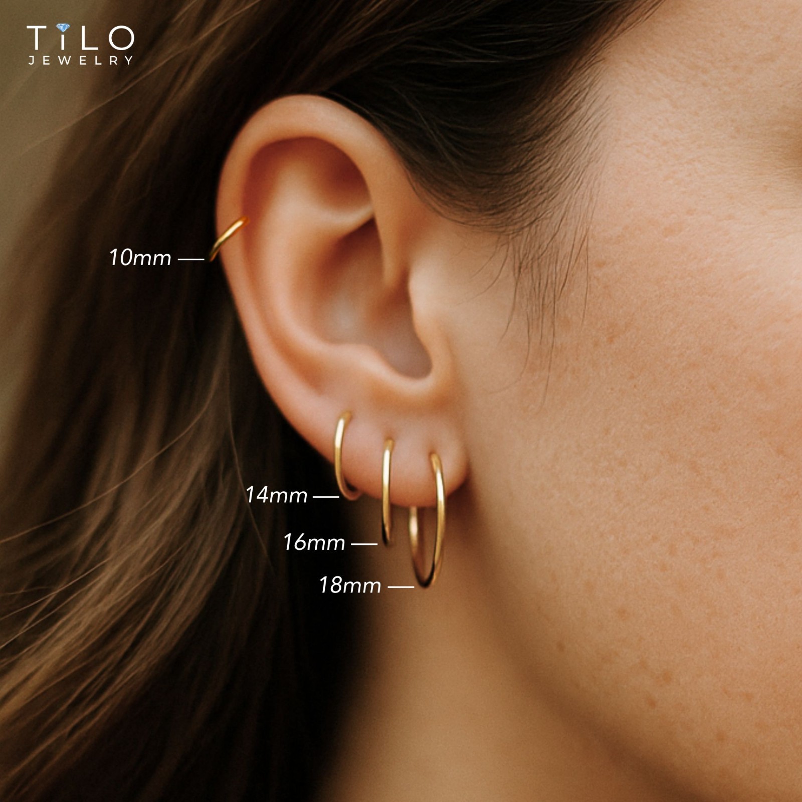 14K Real Solid Yellow Gold Round Endless Hoop Earrings 1mm Tube Hoops Ear Rings