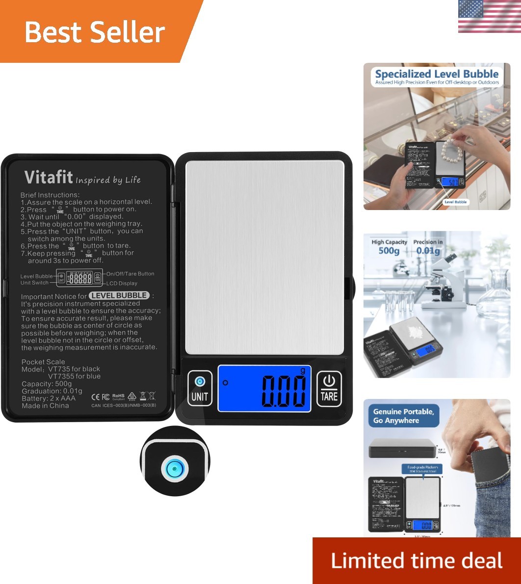 High Accuracy 500g Digital Gram Scale with Level Bubble – Portable and Precise