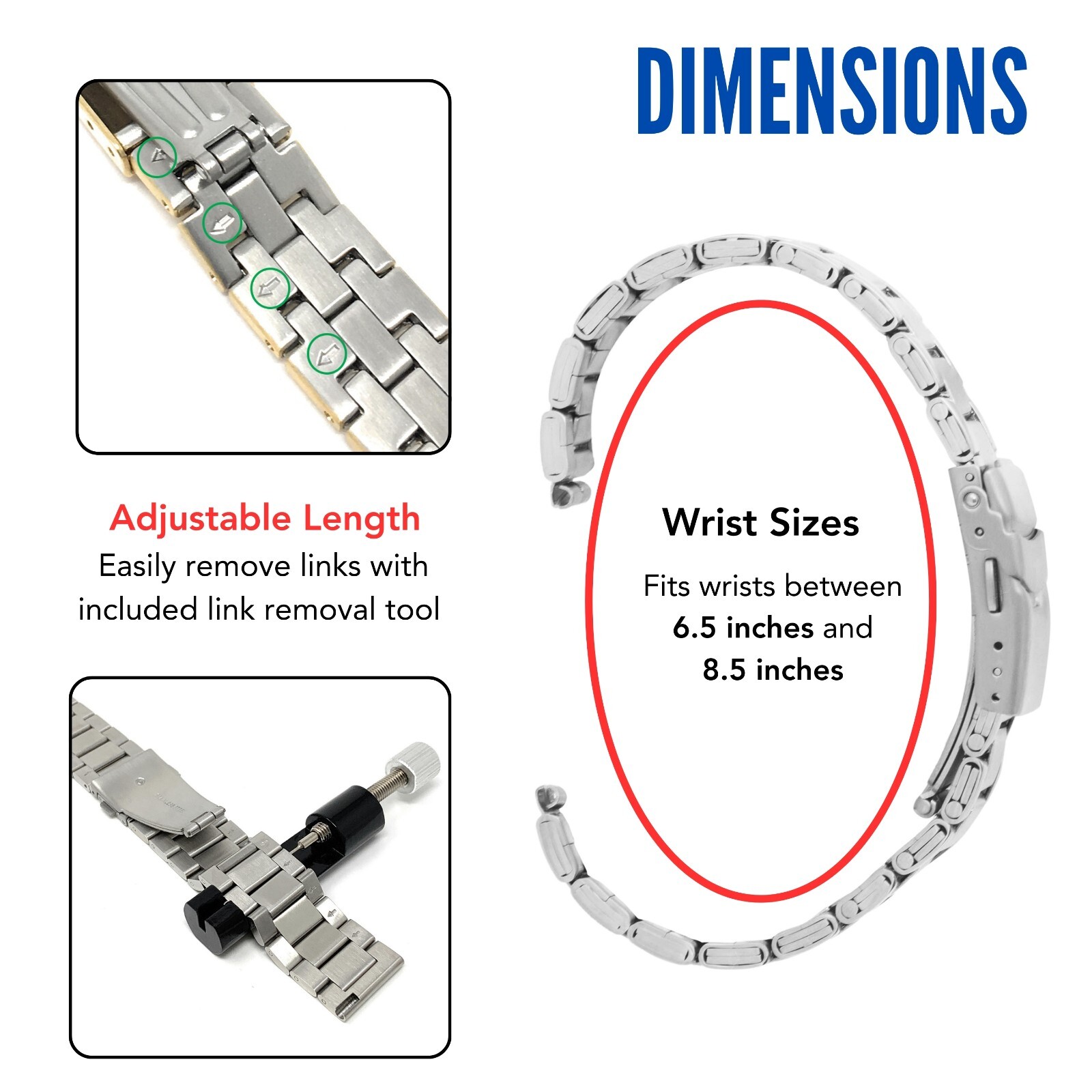 Bandini Curved End Metal Stainless Steel Watch Band Strap Bracelet 18 20 22mm 24