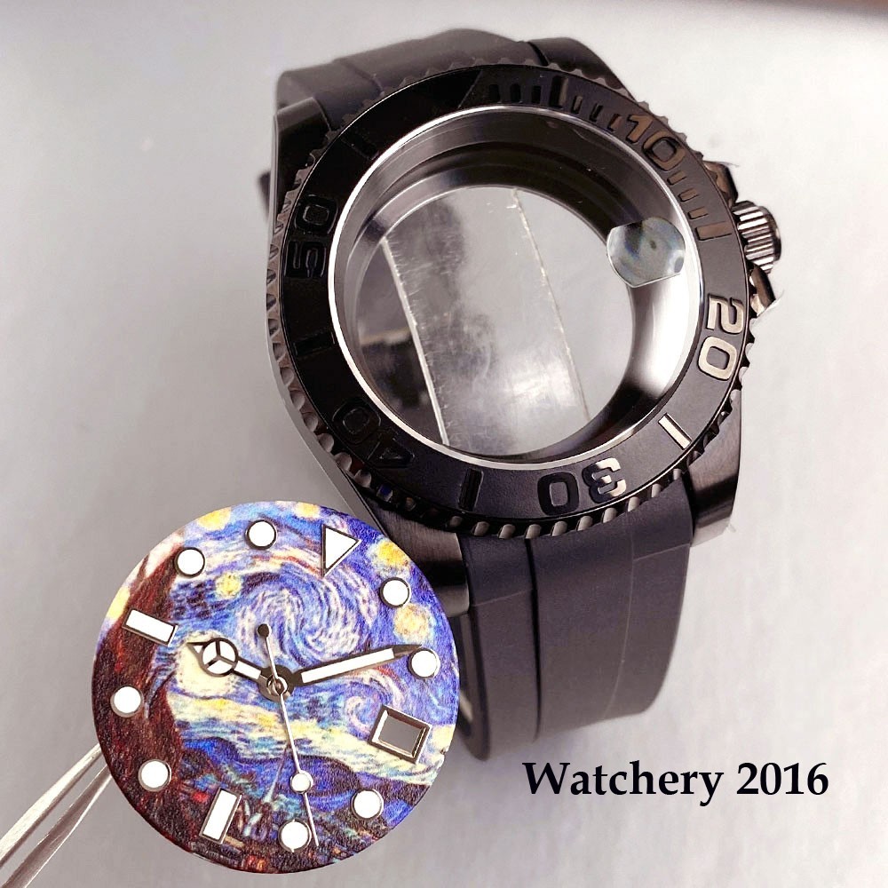 10ATM Black PVD 40mm Diver Watch Case Dial Hands Set NH35 NH36 Auto Watch Parts