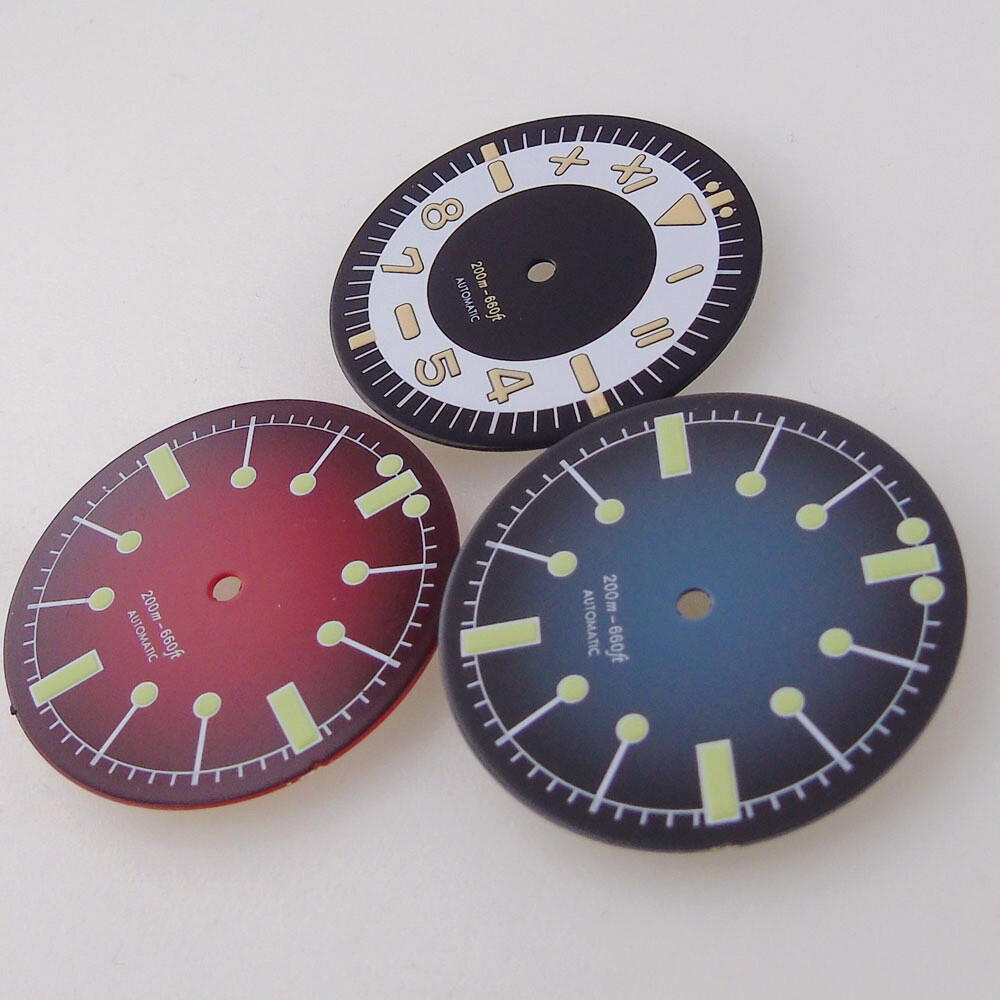 31mm Red Blue White Black Watch Dial for NH35 NH36 PT5000 Dive Watch Green Lume