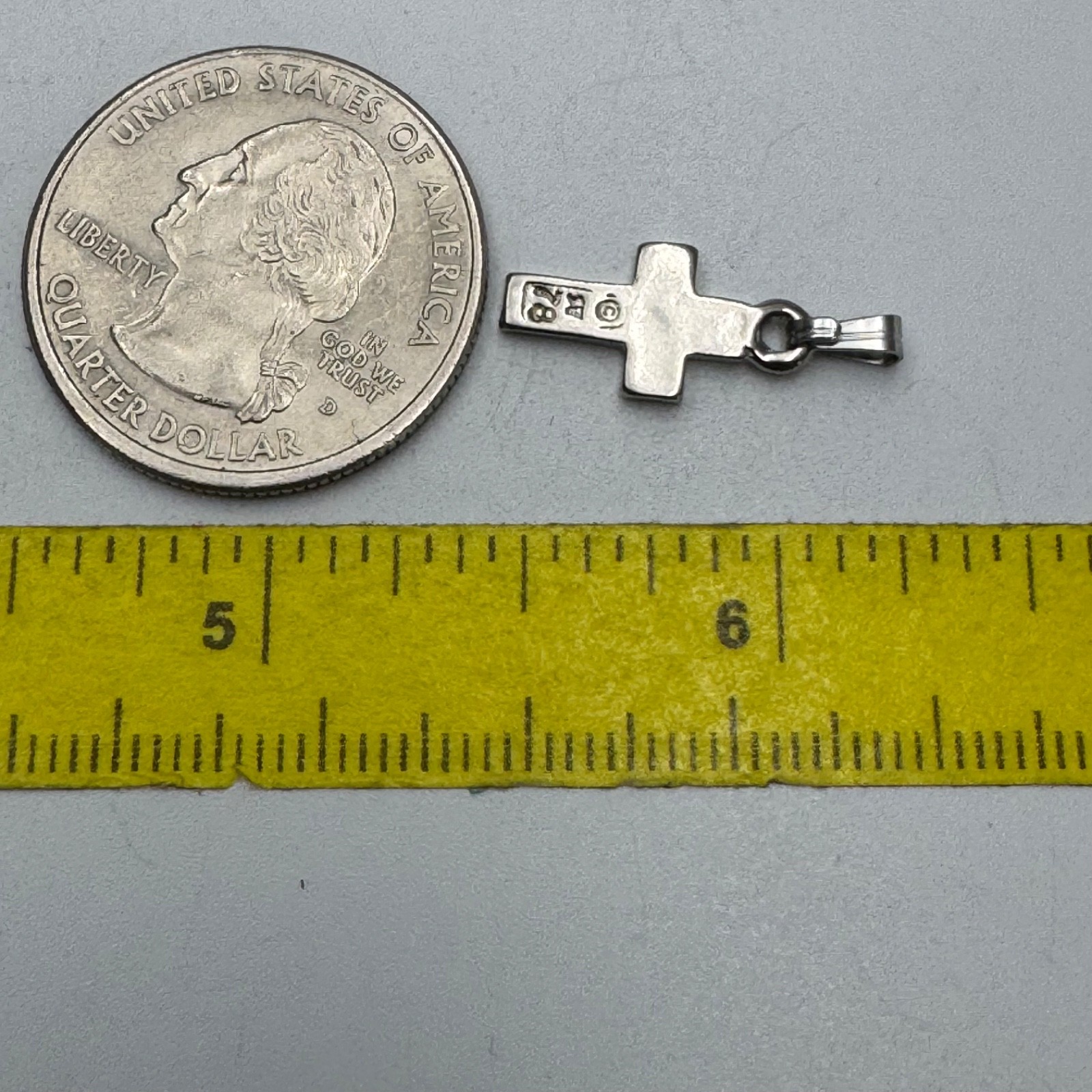 Cross Pendant Charm Silver Tone Turquoise Chip Inlay Religious Waldeck Johnson