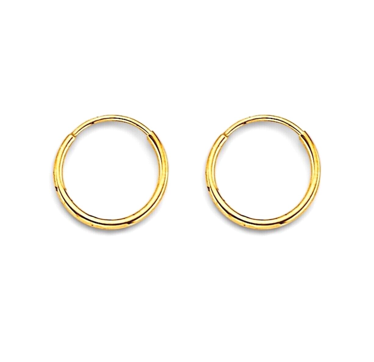 14K Solid Gold Endless 1mm Thick Hoop Earrings, 14K Real Gold Earrings- ER1910