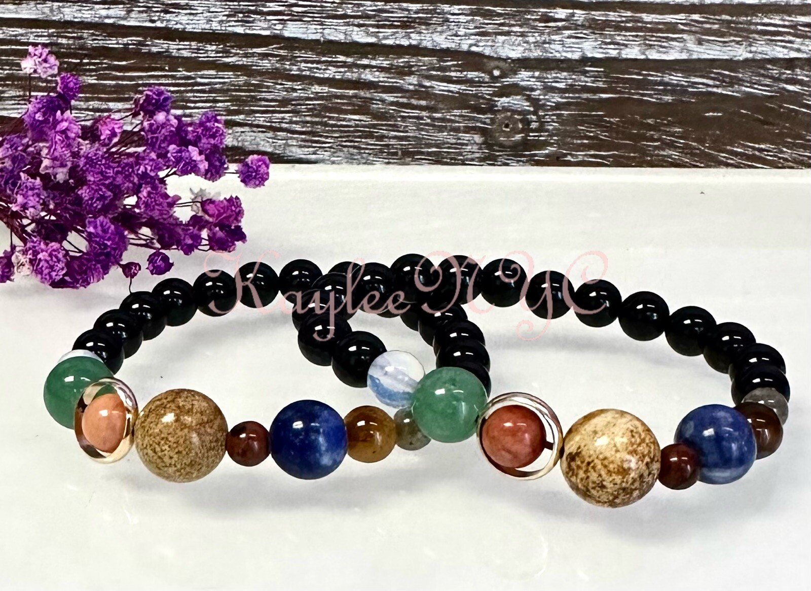 Wholesale Lot 6 Pcs Solar System Crystal Stretch Bracelet 7.5”