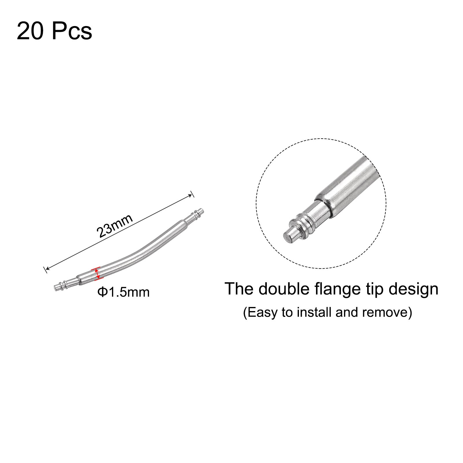 20mm Curved Spring Bar Pins 1.5mm Dia Double Flanged End Link Pin 20pcs