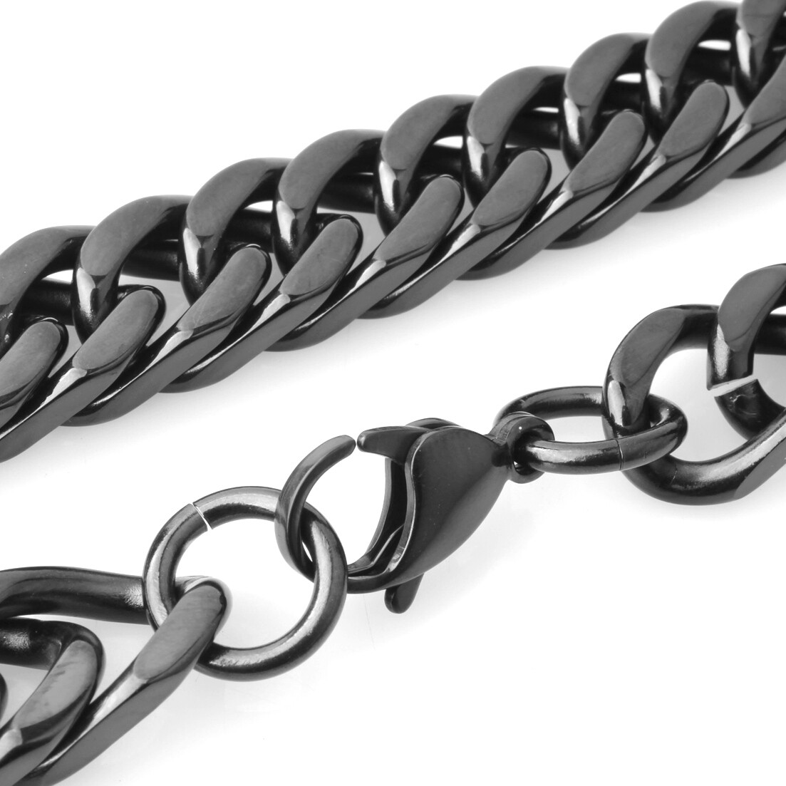 8mm-19mm Black Plated Men’s 316L Stainless Steel Curb Cuban Link Chain Necklace
