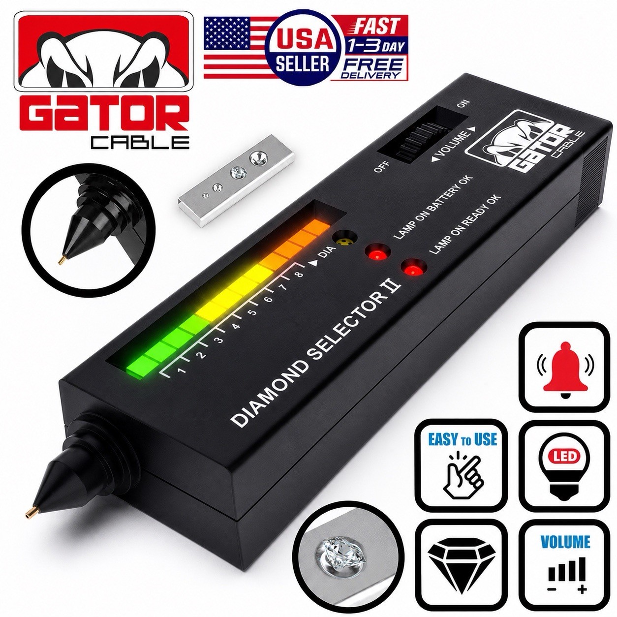 Diamond Gemstone Tester Selector Illuminated Jewelry Testing Tool Pen Portable