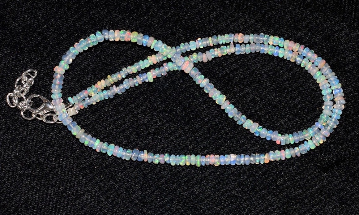 Natural Ethiopian Opal Bead Necklace 16″ AAA Grade Fire Opal Gemtone Jewelry