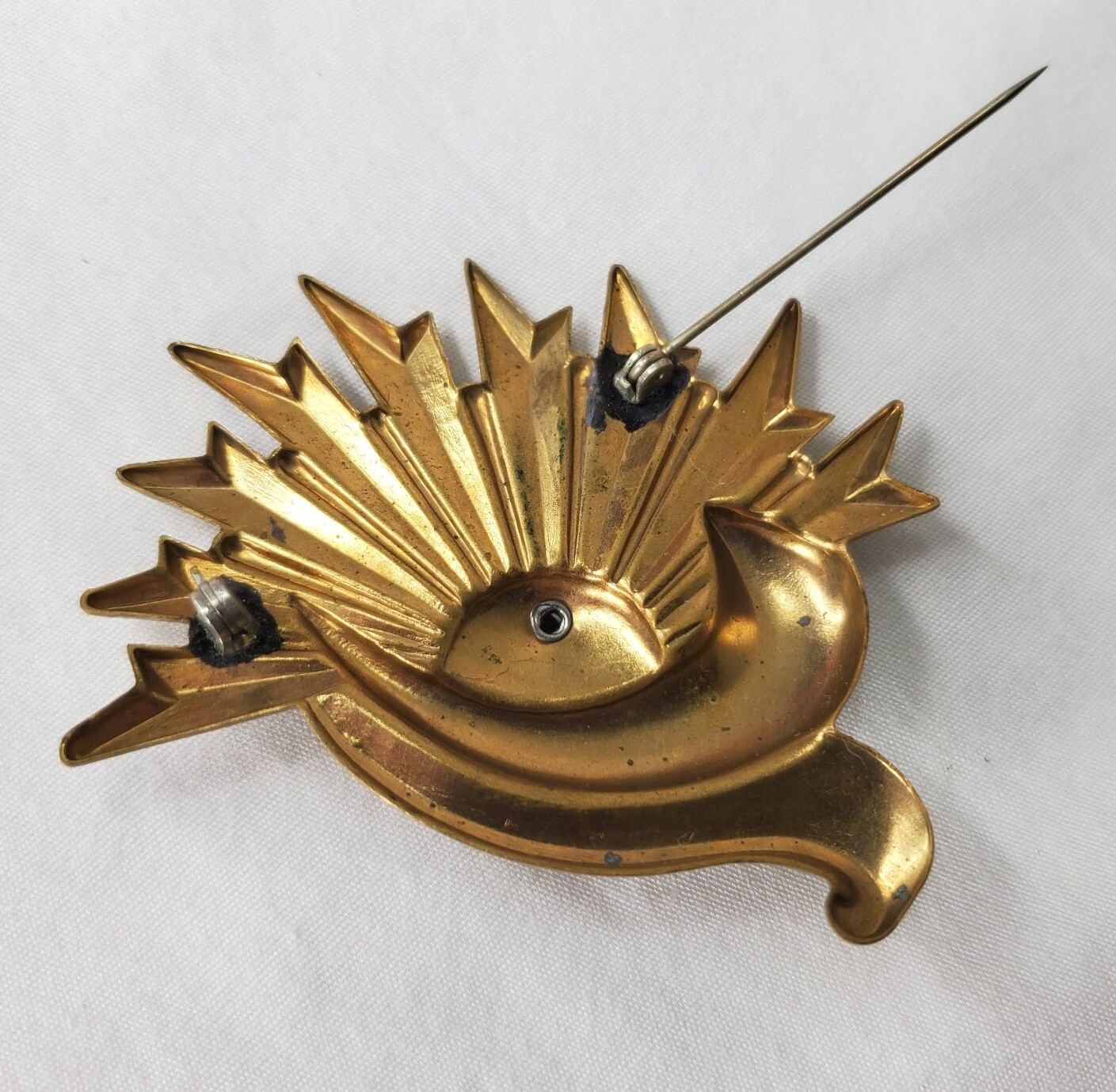 Vintage Modernist Brass Sun Rays Brooch Silver Tone Accents Abstract Pin