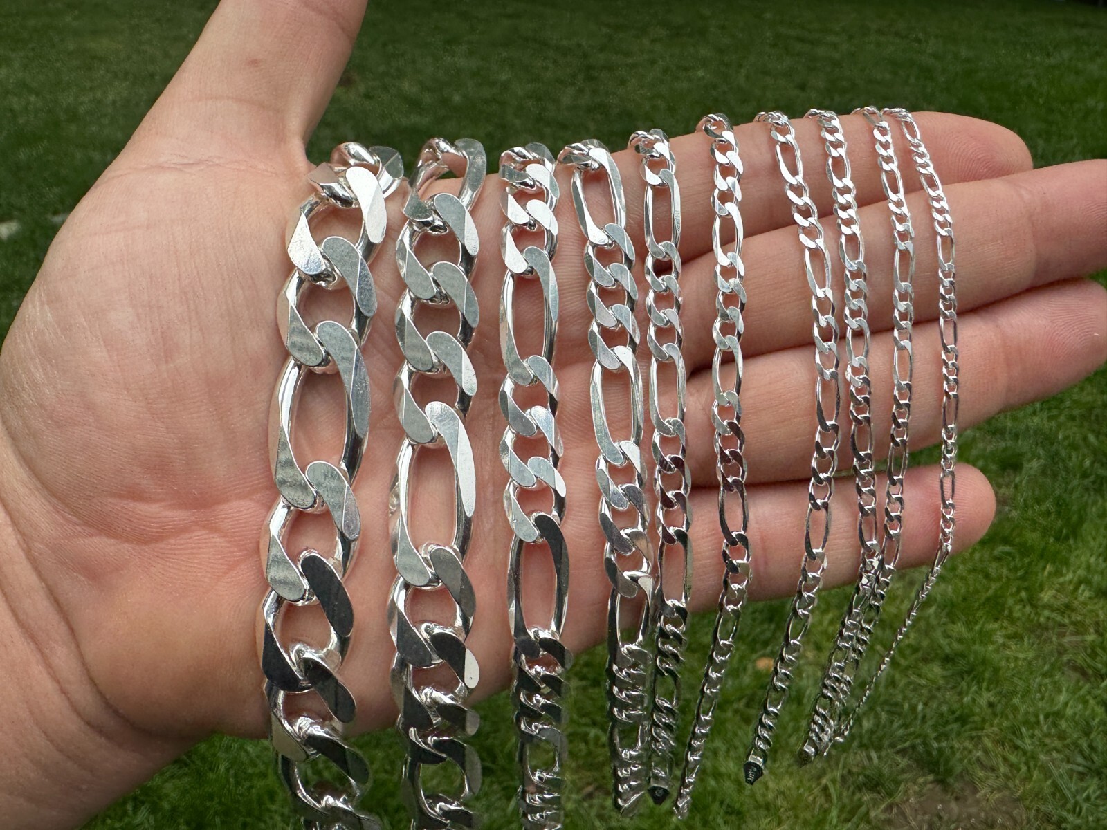 Figaro Link Chain Or Bracelet (2.5-10mm) Solid 925 Sterling Silver UNPLATED