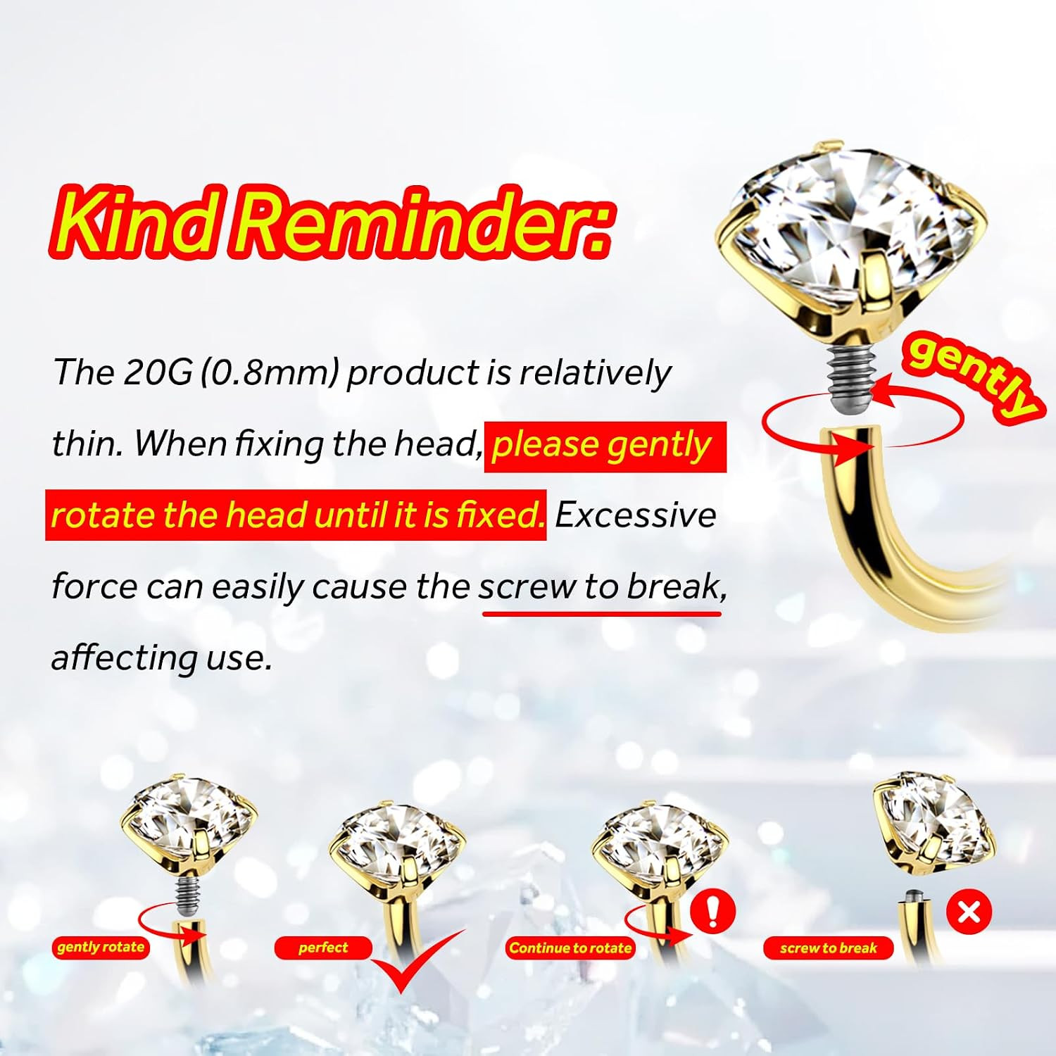 3Pcs 14K Gold Filled Horseshoe Nose Rings Studs, 20G 18G 16G 316L Stainless Stee