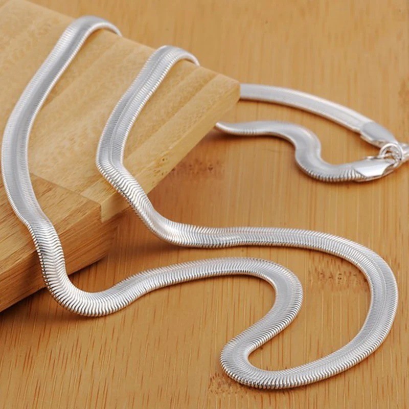 925 Sterling Silver 6MM Flat Snake Chain Necklace Men Women 16-24 Inch