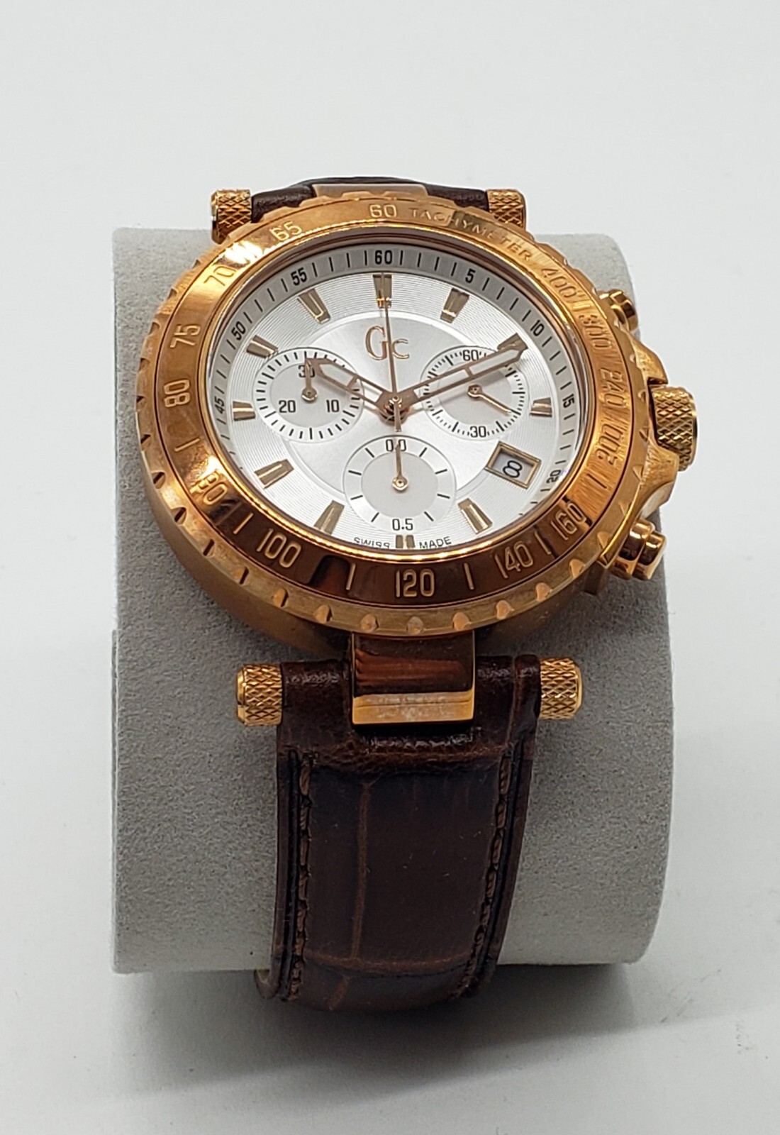 GC unisex MEN’S chronograph pink gold tone BROWN LEATHER WATCH women’s X58004G1S