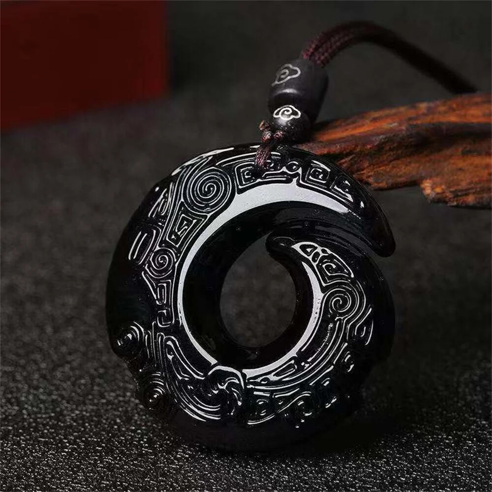 Green Jade Chinese Hand-Carved Dragon Jade Pendant Vintage Amulet Necklace