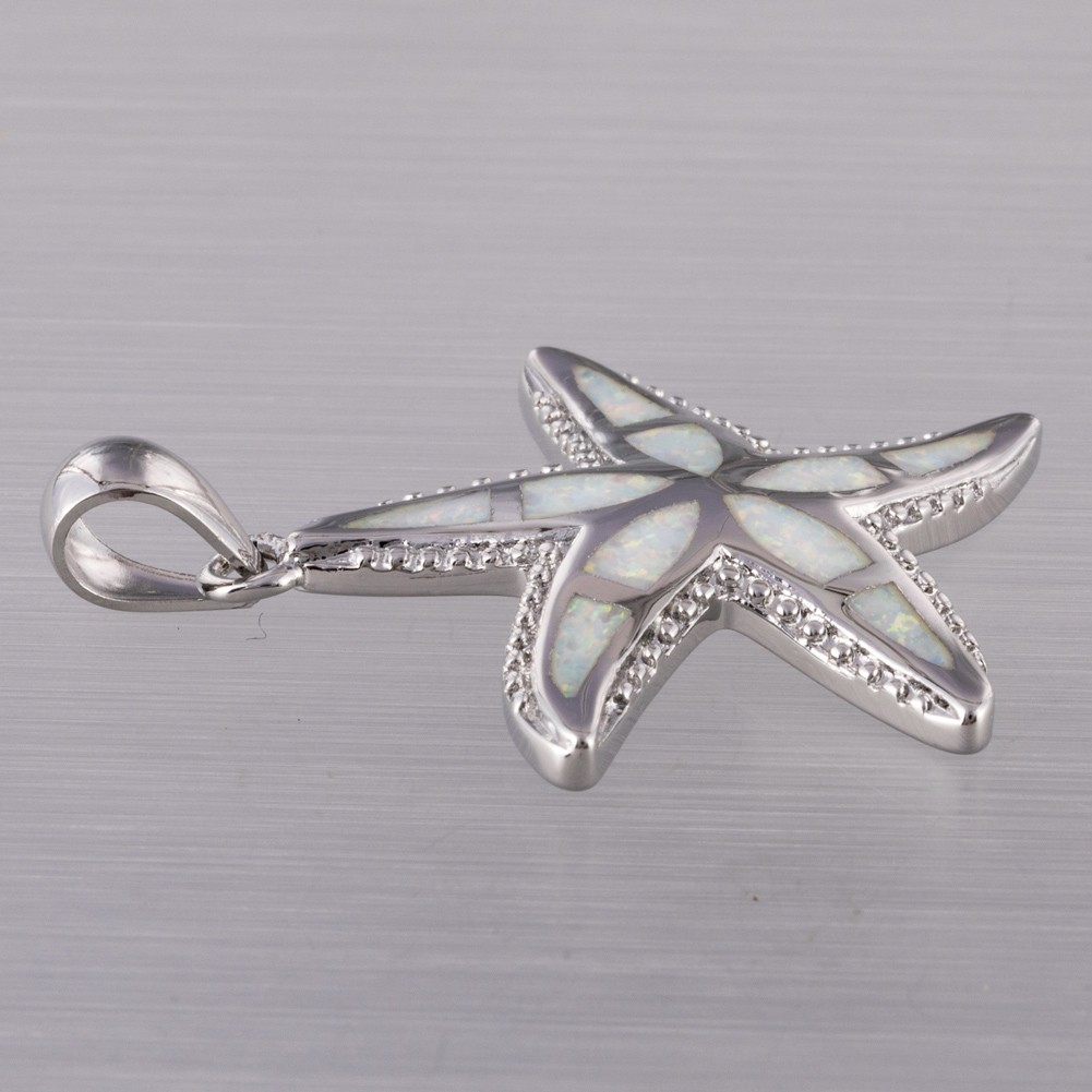 Starfish White Fire Opal Silver Jewelry Necklace Pendant