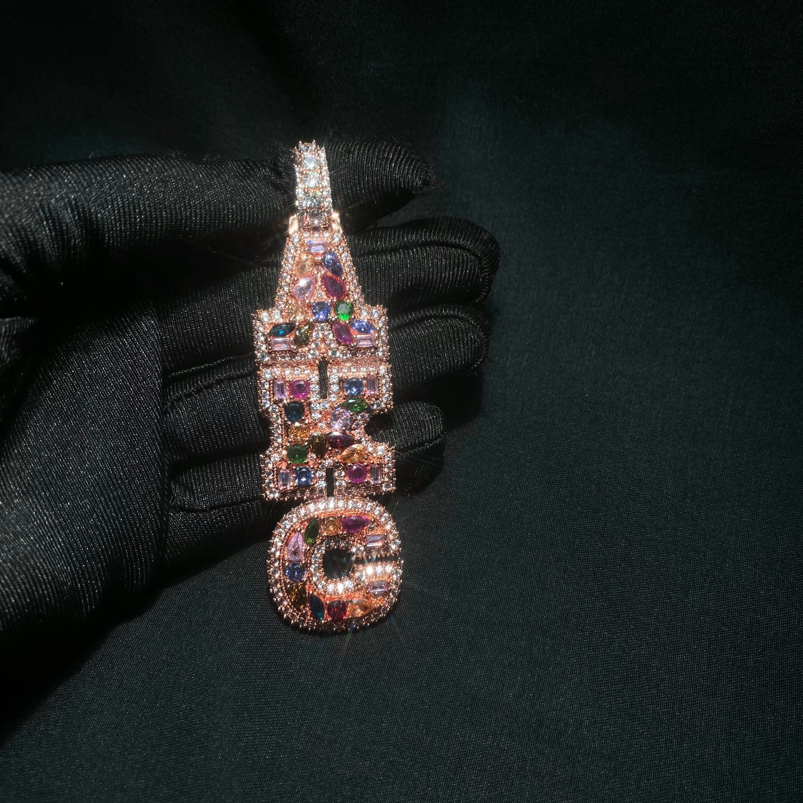 5AAA+ CZ Multicolor Ice Out Hop Hip Bling Vertical Mixed Inlay Letter Pendant