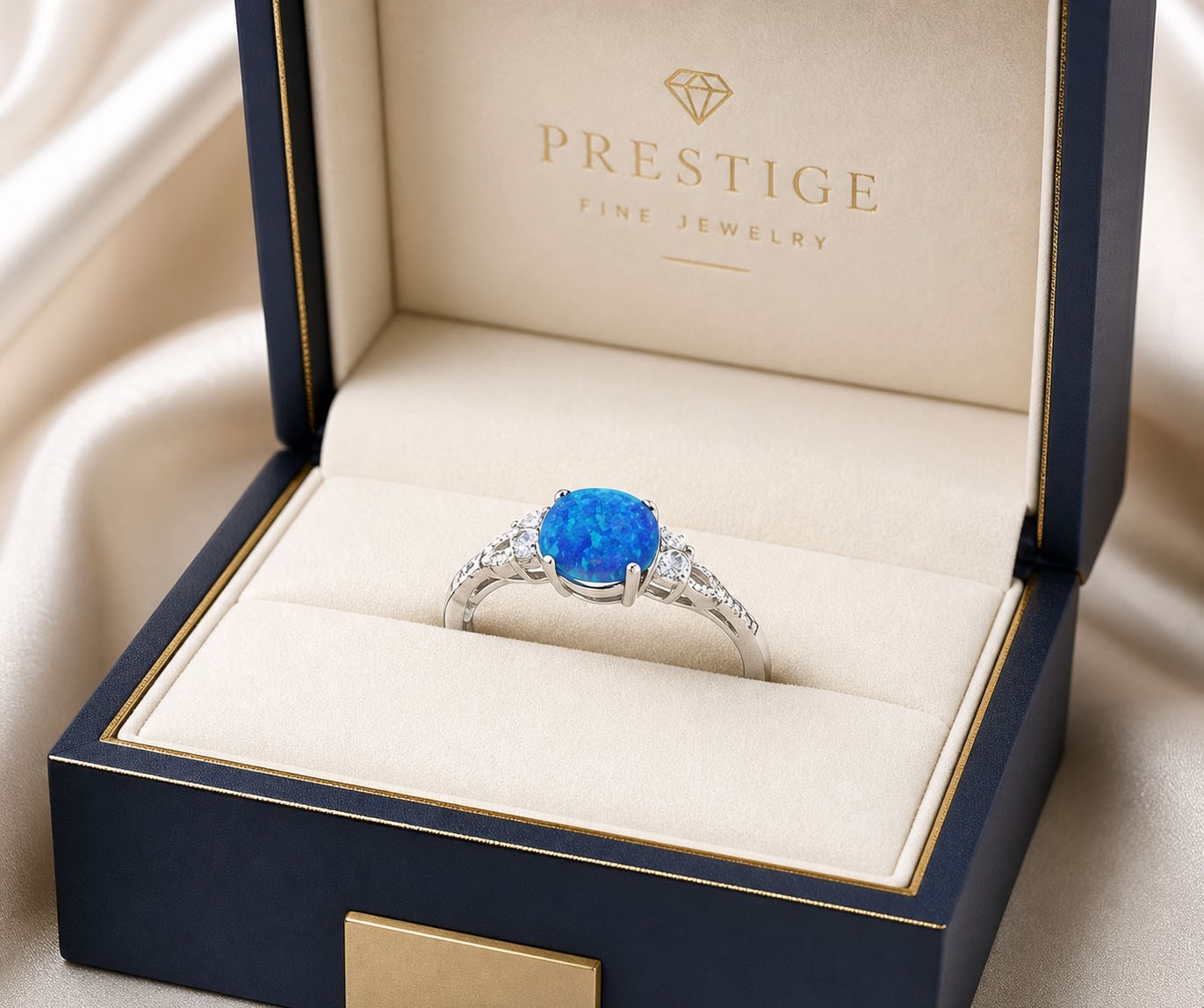 GENUINE 0.66 Ct OPAL, W/SAPPHIRE & DIAMOND RING 10K WHITE GOLD * Free Appraisal