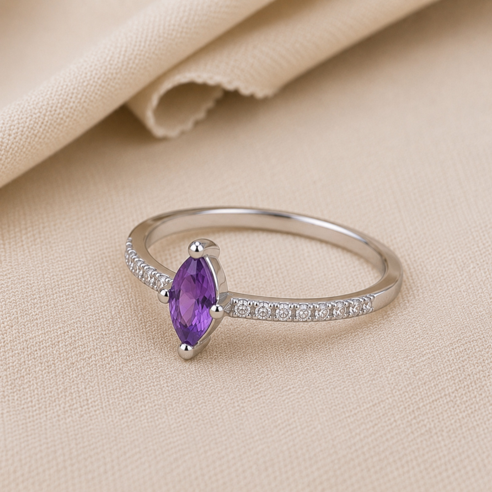 925 Sterling Silver Marquise Purple Amethyst Ring White Zircon Dainty Gift Ring