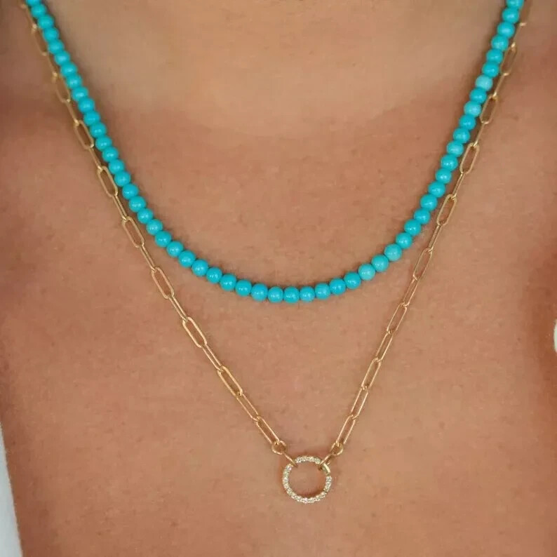 Natural Blue Turquoise Gemstone Beads Choker 3mm Healing Women’s Necklace Gift