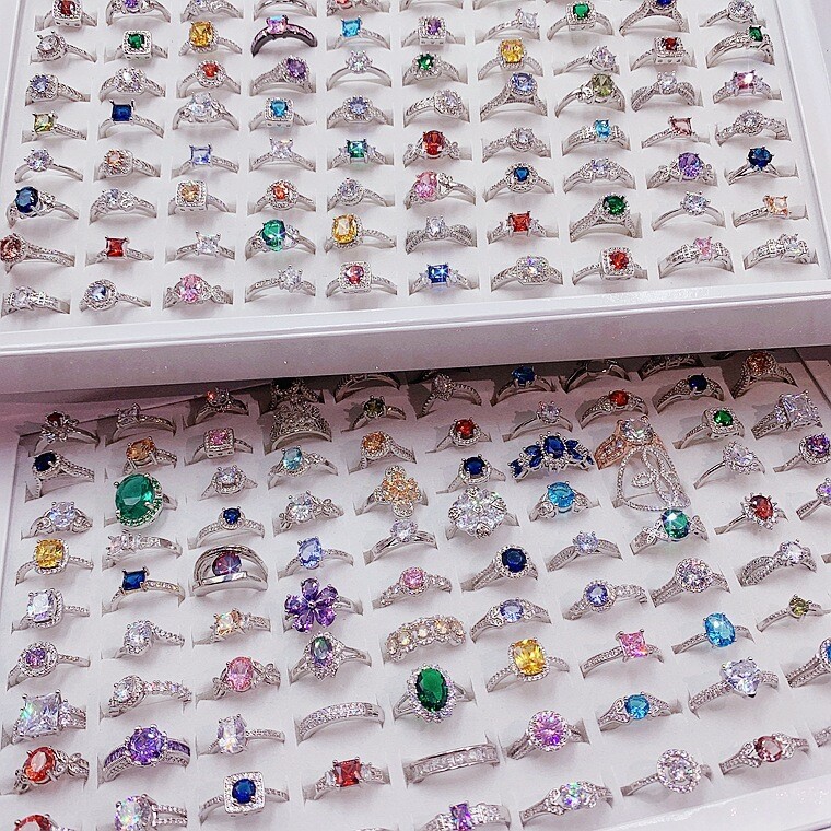 5‑100Pcs Bulk Mixed Colorful Crystal Rings Wholesale Women Finger Band Jewelry