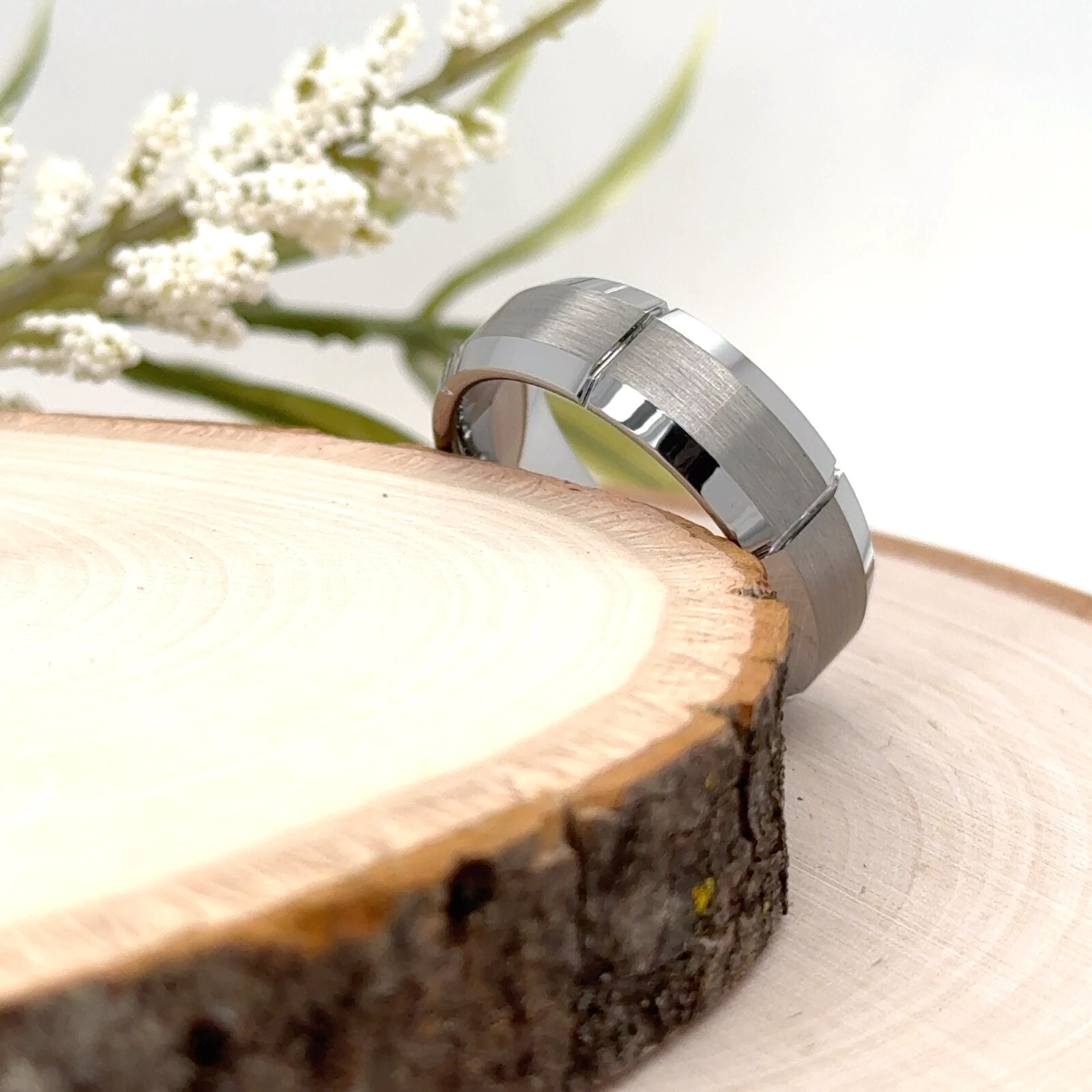 High Polished Edge Unisex Engraved Band Satin Brushed 7MM Silver Tungsten Ring