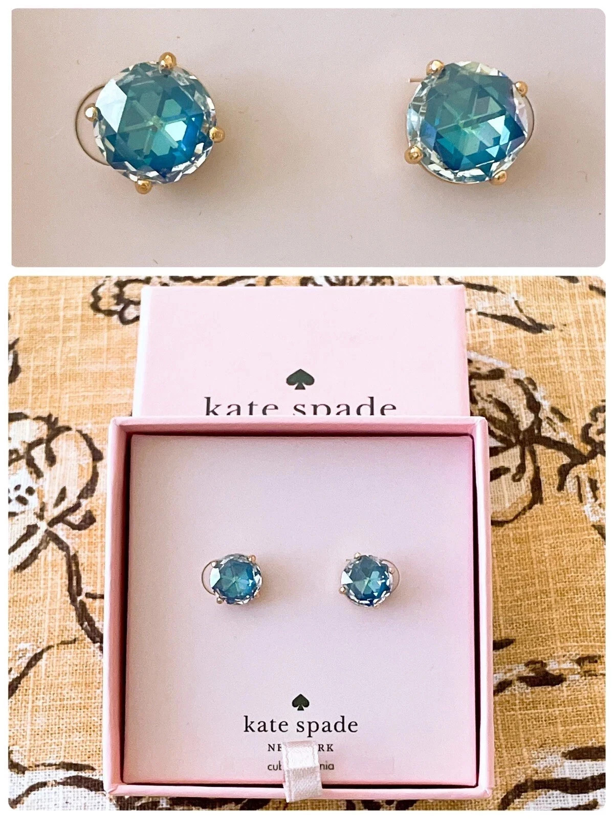 Kate Spade Bright Ideas CZ Stud Earrings, Sapphire , New in box