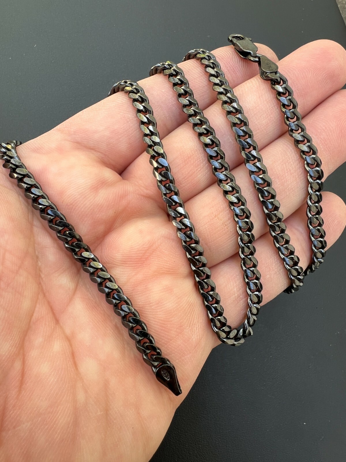 5mm Miami Cuban Link Necklace Black Oxidized Rhodium Real 925 Sterling Silver